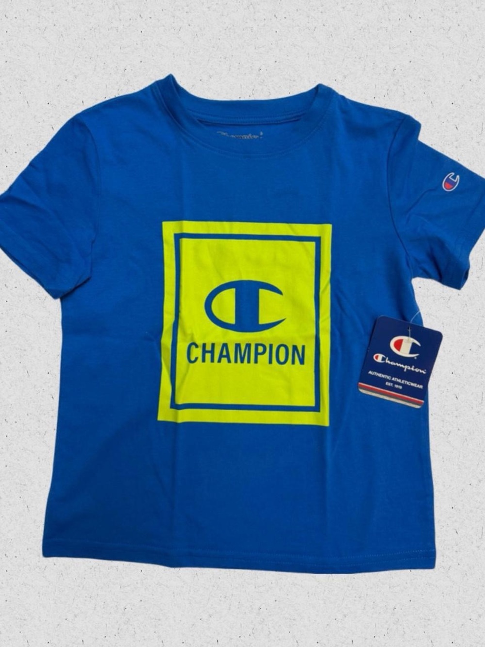 Champion Boy’s Blue Tee with Neon Yellow Logo
